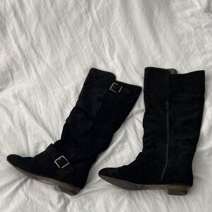 Black Suede Knee-High Boots